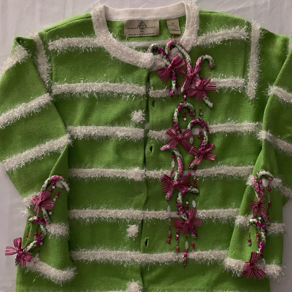 Design Options by Philip & Jane Gordon candy cane Christmas cardigan….EUC!!!
